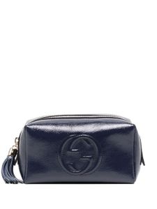 Gucci Trousse de toilette en cuir verni à logo GG - Bleu