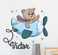 Kinderkamer naamsticker beer vliegtuig Kinderkamer naamsticker beer vliegtuig