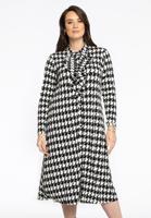 Yoek Blouse jurk met ruches PIED DE POULE | Zwart | Maat 42/44