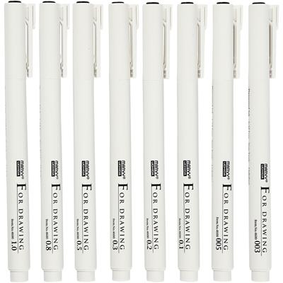 Fineliners, lijndikte 0,03+0,05+0,1+0,2+0,3+0,5+0,8+1,0 mm, zwart, 8 stuk/ 1 doos