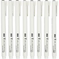 Fineliners, lijndikte 0,03+0,05+0,1+0,2+0,3+0,5+0,8+1,0 mm, zwart, 8 stuk/ 1 doos