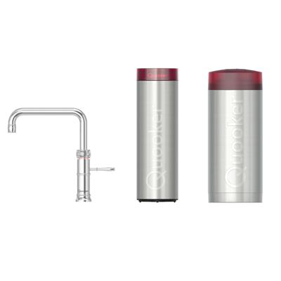 Quooker Classic Fusion Square Keukenkraan Set - Kokend Warm- en Koud Water - Chroom - met COMBI+ Reservoir & CUBE - Direct Gekoeld Bruisend Water