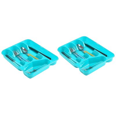 2x stuks bestekbakken/bestekhouders 5-vaks blauw L27 x B34 x H5 cm