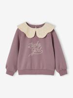 Sweater met kraag van Engels borduurwerk voor meisjes met flockprint en fluwelen boodschap zachtpaars