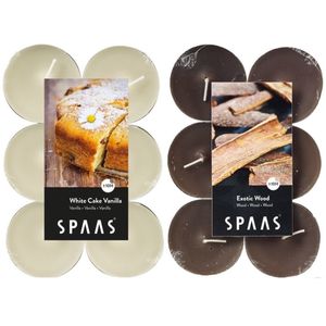 Candles by Spaas geurkaarsen - 24x stuks in 2 geuren Vanille en Exotic wood