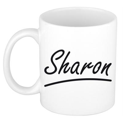 Sharon Naam koffiemok - beker - met sierlijke letters - wit - 300 ml - Cadeau - Dames