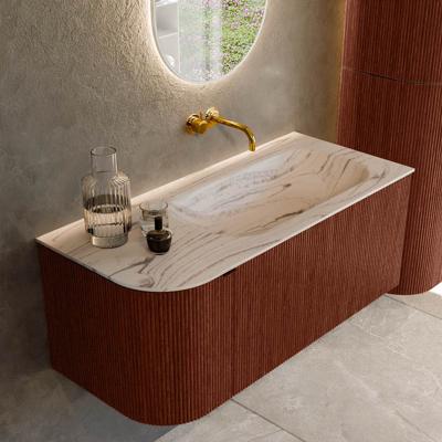 Badmeubel Mondiaz Kurve-Dlux | 105 cm | Meubelkleur Ruby | Wastafelkleur Nata | Solid surface | Wasbak rechter zijde spoelbak | Zonder kraangat(en)