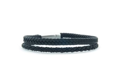 Qoss Heren Leren Armband Sil Zwart