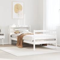 Bedframe met hoofdbord massief grenenhout wit 75x190 cm