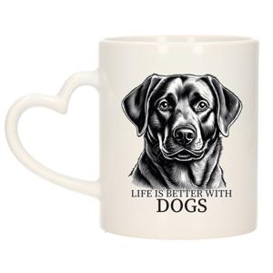 Cadeau mok voor honden liefhebbers - Labrador Retriever - wit met hartjes oor - keramiek - 300 ml