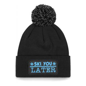 Wintersport muts met pompom - Ski You Later - zwart - glitters - one size - volwassenen - Apres ski