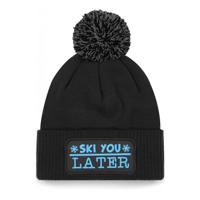 Wintersport muts met pompom - Ski You Later - zwart - glitters - one size - volwassenen - Apres ski - thumbnail