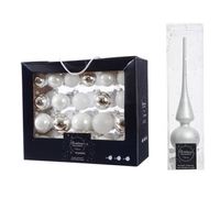 42x stuks glazen kerstballen wit/zilver 5-6-7 cm inclusief witte piek - Kerstbal - thumbnail