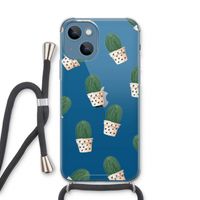 Cactusprint roze: iPhone 13 Transparant Hoesje met koord
