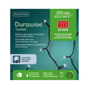 LED Durawise twinkle buitenverlichting op batterij helder wit 192 lampjes   -