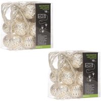 2x stuks zilveren kerstballen slingers met witte led verlichting - Lichtsnoeren - thumbnail