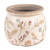Clayre & Eef Bloempot Ø 12x9 cm Roze Beige Keramiek Bloemen Bloempot