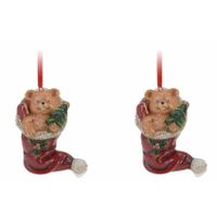 2x Kersthangers kerstsok met kerstbeertje 8 cm kerstboomversiering   - - thumbnail