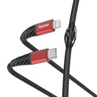 Hama Oplaadkabel Extreme USB-C - Lightning 1,5 M Nylon Zwart/rood - thumbnail