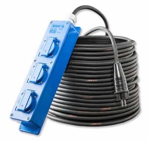 Verdeeldoos blauw 3x schuko 16A 250V 25 meter kabel 3x2.5mm² Keraf