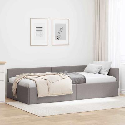 Hoekbedframe Taupe 90 x 190 cm Stof en Gemproviseerd hout