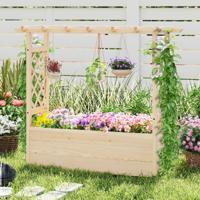 Plantenbak met 2 Zijtrellis Hangend Dak Drainagegat Verhoogd Tuinbed voor Klimplanten Bloemen Kruiden 115 x 40 x 103 cm