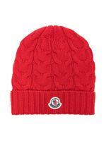 Moncler Enfant bonnet en maille torsadée à logo appliqué - Rouge