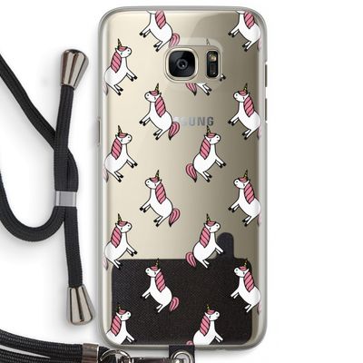 Eenhoorns overal: Samsung Galaxy S7 Edge Transparant Hoesje met koord