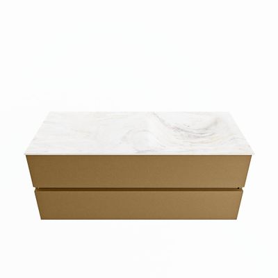MONDIAZ VICA-DLUX 120cm badmeubel onderkast Oro 2 lades. Inbouw wastafel CLOUD rechts 1 kraangat, kleur Ostra.