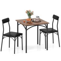 Eetgroep Eettafel met 2 Stoelen Vierkante Keukentafel & 2 Stoelen met Gestoffeerde Zittingen