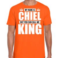 Naam cadeau t-shirt - my name is Chiel - but you can call me King - oranje - heren - koningsdag