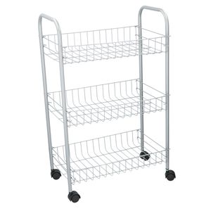 Grijze stevige opberg trolley/roltafel met 3 manden 60 cm