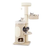 Krabpaal Kattenboom met Kattenhuis van Twee Verdiepingen Hangmat Afneembaar Bed Sisal Plank Speelbal Kattenkrabpaal Natuur