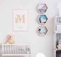 Pastelkleurig konijn en initiaal poster baby