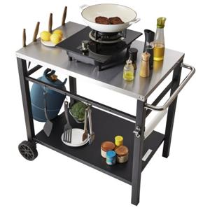 VEVOR serveerwagen keukenwagen 100 x 64 x 83,5 cm buitengrill-eetwagen met dubbele plank, verplaatsbare grilltafel voor het bereiden van voedsel, multifunctioneel tafelblad van roestvrij staal