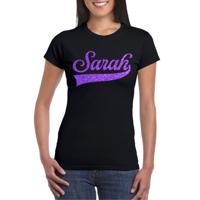 Verjaardag cadeau T-shirt voor dames - Sarah - zwart - glitter paars - 50 jaar