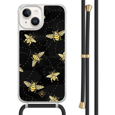 iPhone 14 hoesje met zwart koord - Bee happy iPhone 14 hoesje met zwart koord - Bee happy