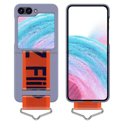 Lunso - Samsung Galaxy Z Flip5 - Hoes met band - Lavender/Oranje