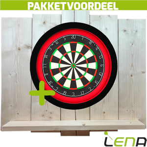 Lena Professional Dartbord + Lena Dartbordverlichting Deluxe Rood-Zwart + Lena Wooden Wall Protector