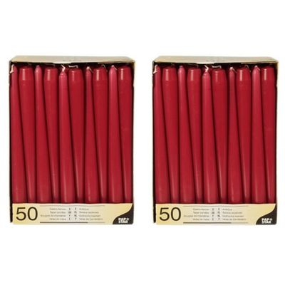 100x Bordeaux rode dinerkaarsen 25 cm