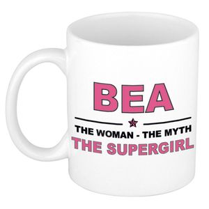 Naam cadeau mok/ beker Bea The woman, The myth the supergirl 300 ml - Naam mokken