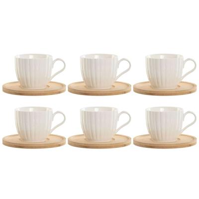 Set van 6 kopjes met schotel Home ESPRIT Wit Natuurlijk Bamboe Porselein 220 ml