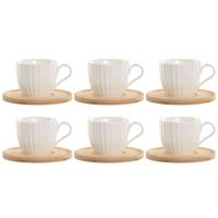 Set van 6 kopjes met schotel Home ESPRIT Wit Natuurlijk Bamboe Porselein 220 ml