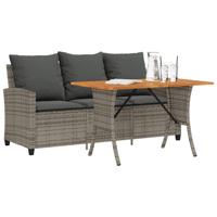 Tuinbank 3-zits met kussens & tafel poly rattan grijs
