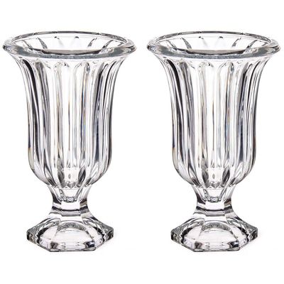 Bloemenvazen 2x stuks - Tulp model - Lines transparant glas - 15 x 24 cm Bloemenvazen 2x stuks - Tulp model - Lines transparant glas - 15 x 24 cm