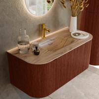 Badmeubel Mondiaz Kurve-Dlux | 100 cm | Meubelkleur Ruby | Wastafelkleur Arena | Solid surface | Wasbak midden spoelbak | 1 kraangat