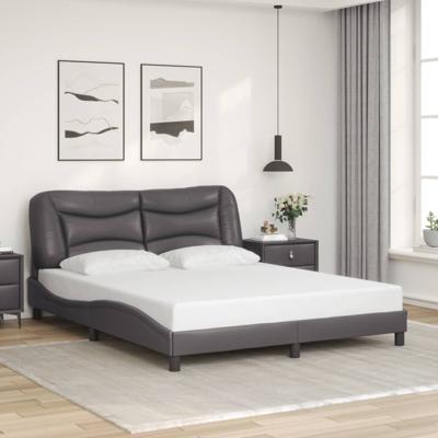 Bedframe met hoofdbord kunstleer grijs 160x200 cm