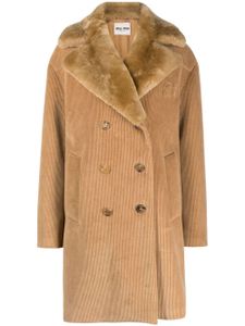 Miu Miu manteau à col en peau lainée - Marron