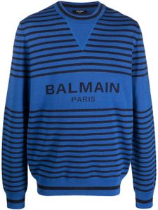 Balmain pull rayé à logo en intarsia - Bleu