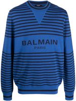 Balmain pull rayé à logo en intarsia - Bleu - thumbnail